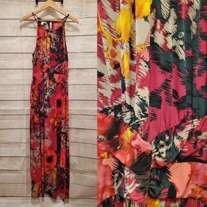 London Times Multicolor Floral Halter Maxi Dress, Size 10